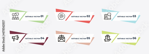 talking, arroba, video chat, bullhorn, emails, hands free outline icons. editable vector from communication concept.