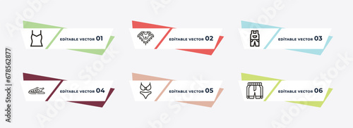 blouse, shawl, dungarees, sandals, bra & knicker, bowler outline icons. editable vector from clothes concept.