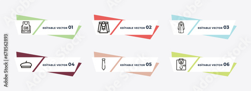 basketball jersey, kilt, trouser, beret, cravat, chemise outline icons. editable vector from clothes concept.