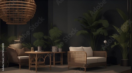 interior of modern design room Rattan or Wicker Sofa