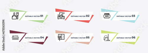 dustpan cleanin, faucet cleanin, dry, wiping brush, clean window, floor cleaner outline icons. editable vector from cleaning concept.