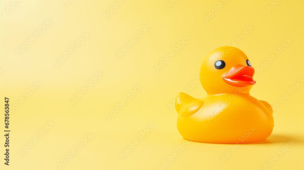 Cute little yellow rubber duck. Fun toy for baby against the background Cute little yellow rubber duck. Fun toy for baby against the background
