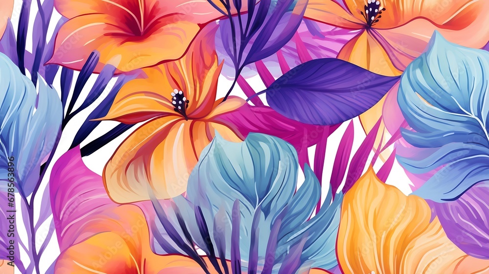Generative AI : Colorful botanical background illutration. Exotic nature design