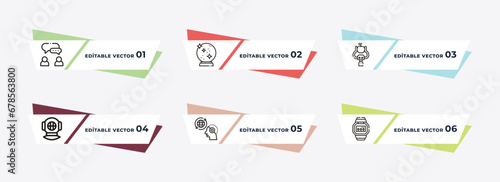 speech bubble, ball, technology tree, immersive, ai brain, wristwatch outline icons. editable vector from artificial intellegence concept.