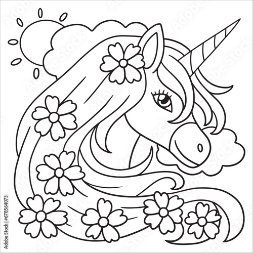 Hand drawn unicorn outline illustration