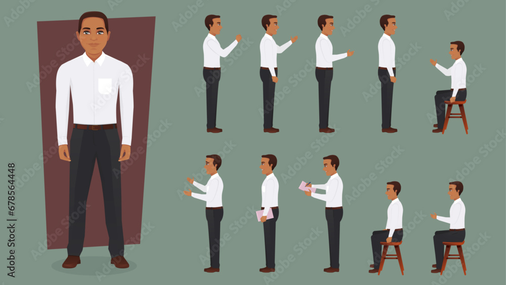 Black business person with different poses Black business person with different poses