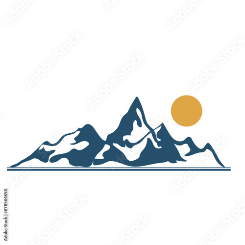 Mountain Forest Sun Nature Logo Retro Vintage Postcard Vector Illustration Hiking Travel Isolated Mountain Norway Sweden Sunset Fjord Nordic Scandinavian Norwegian Alaska Swedish Northern Arctic Wild