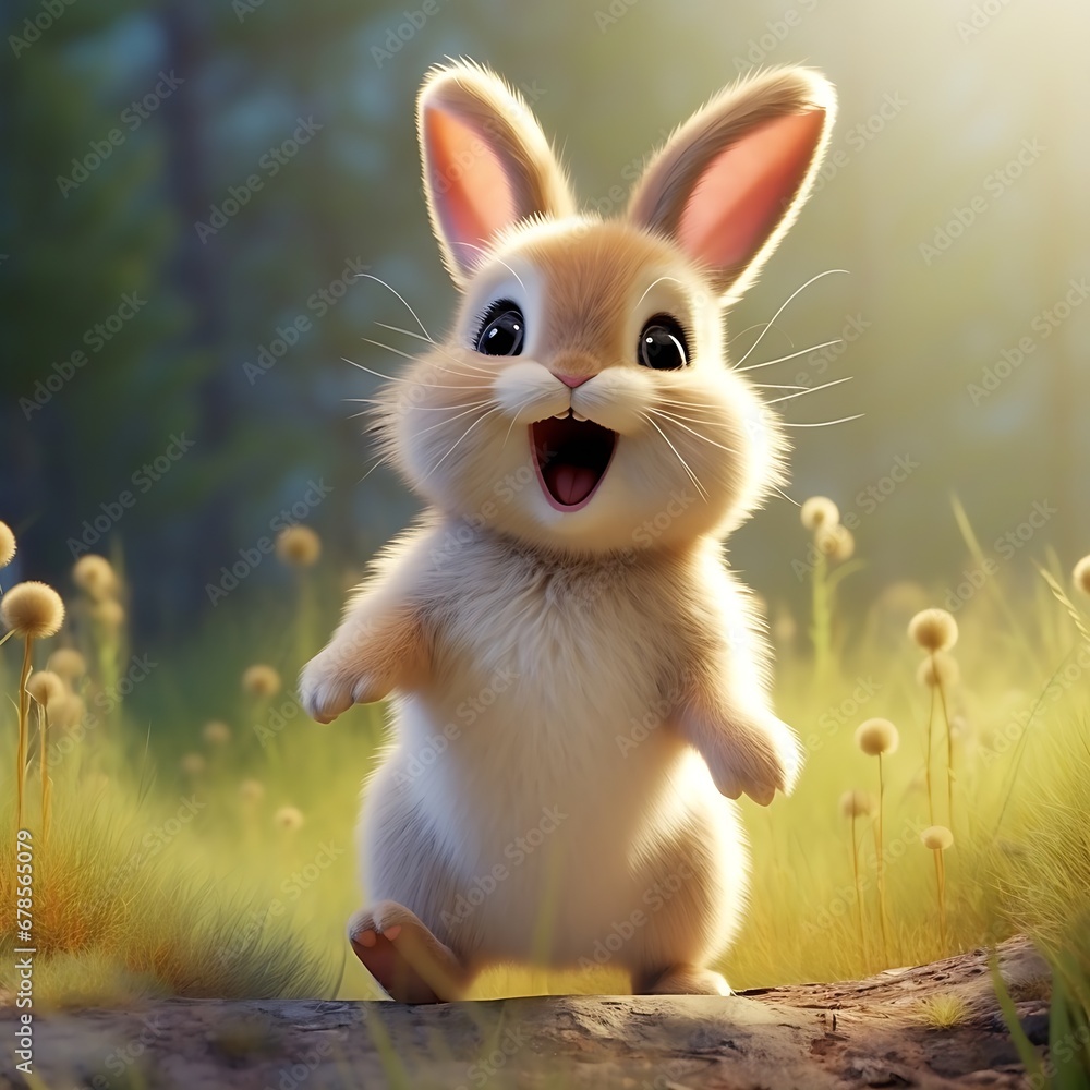 Generative AI : Bunny Cartoon happy baby animals Generative AI : Bunny Cartoon happy baby animals
