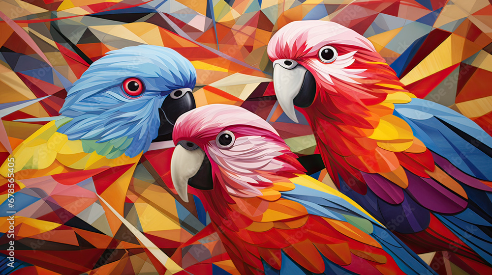 Naklejka premium Parrot morphing into vibrant geometric shape AI generative