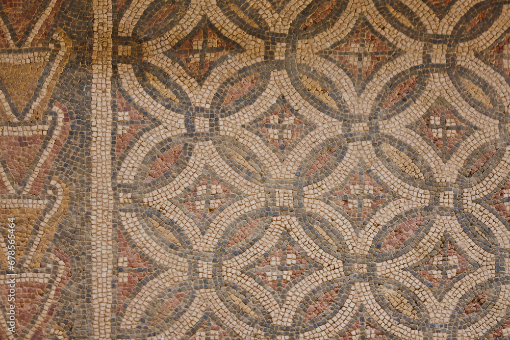 Roman mosaic tiles in La Olmeda village. Palencia, Spain
