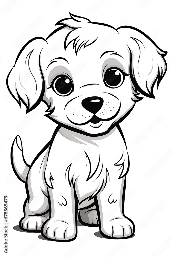 Fototapeta premium Generative AI : cute puppy in cartoon style simple coloring book page