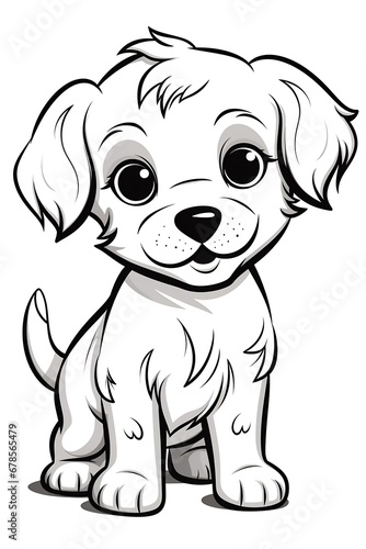Generative AI   cute puppy in cartoon style simple coloring book page