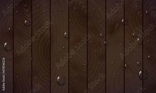 Water rain drops or steam shower isolated on dark brown wooden background.