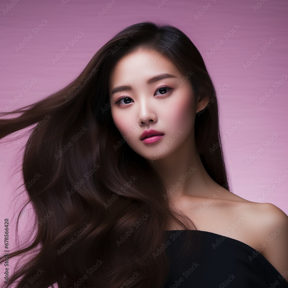 A young woman's beauty idea Cosmetics for hair care.