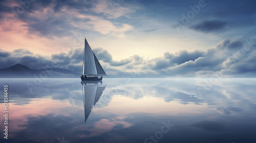 A sailboat floating on a body of water