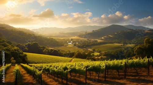 A scenic view of a vineyard
