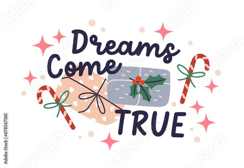 Winter holiday sticker. Christmas and New Year composition, decoration with f...