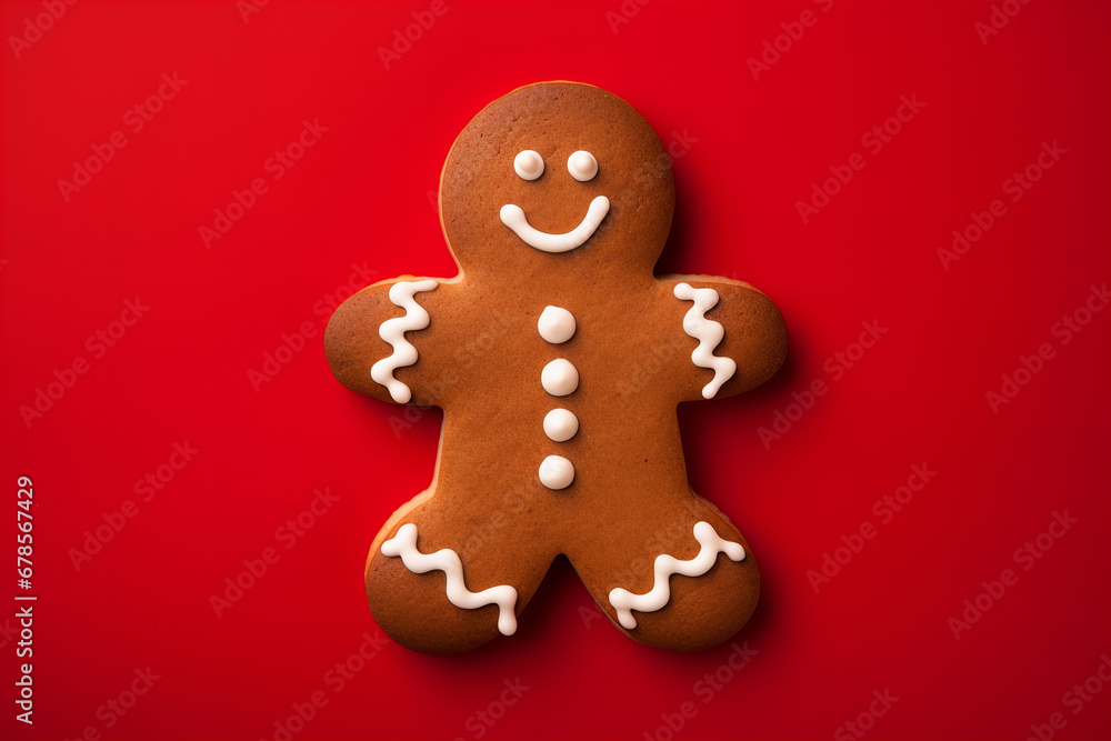 traditional gingerbread man on a red background, festive
