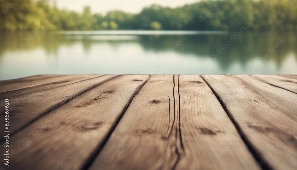 wooden table over lake