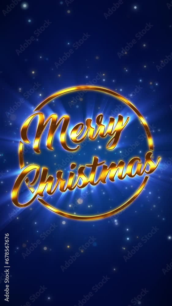 Vertical video animation of blue light particle bokeh over blue background and the message merry christmas in gold - vacation concept. Vertical video animation of blue light particle bokeh over blue background and the message merry christmas in gold - vacation concept.