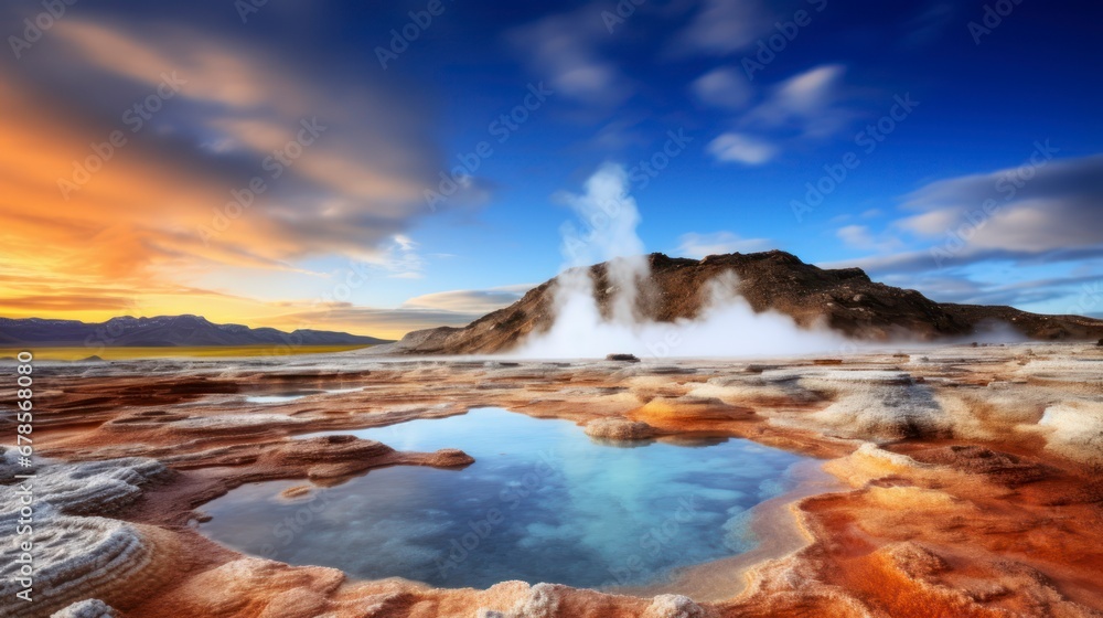 Obraz premium Dramatic view of the geothermal area, exotic world landmark. Generative AI
