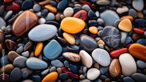 A close up of a bunch of rocks and pebbles. Generative AI. photo