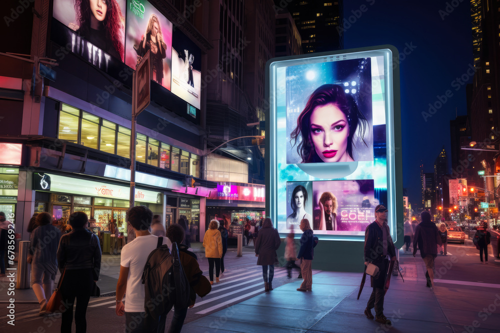 Billboards on a futuristic city scene. Concept art with a futuristic vision of advertising Billboards on a futuristic city scene. Concept art with a futuristic vision of advertising