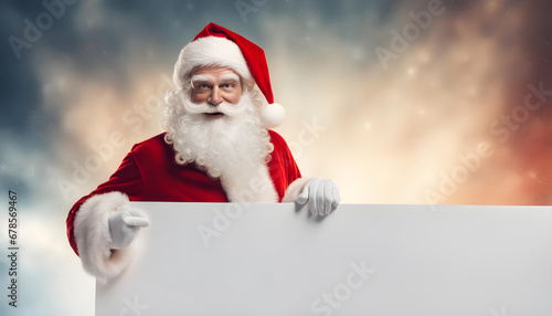 Santa claus holding a blank sign