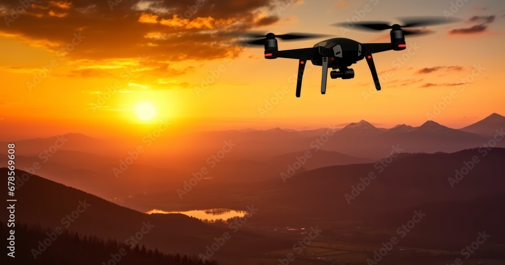 Capturing the Silhouette of a Drone Against the Sunset. Generative AI Capturing the Silhouette of a Drone Against the Sunset. Generative AI