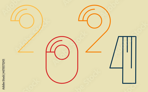Happy new year 2024 design. With colorful truncated number illustrations. Premium vector design for poster, banner, greeting and new year 2024 celebration.