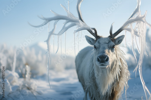 In the heart of the tundra's embrace, a reindeer stands resilient, its frost-covered antlers capturing the essence of polar resilience and beauty. © Davivd