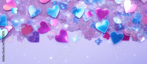 Glossy holographic pattern with stars and hearts on a pretty backdrop