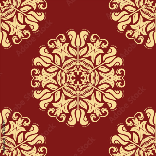 Orient vector classic pattern. Seamless abstract background with vintage elements. Orient red and golden pattern. Ornament barogue wallpaper photo