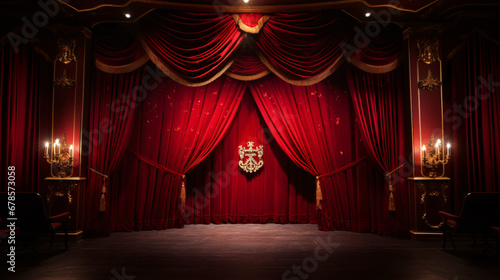 A theater with a red curtain
