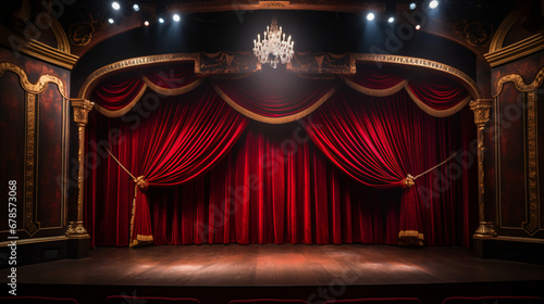 A theater with a red curtain