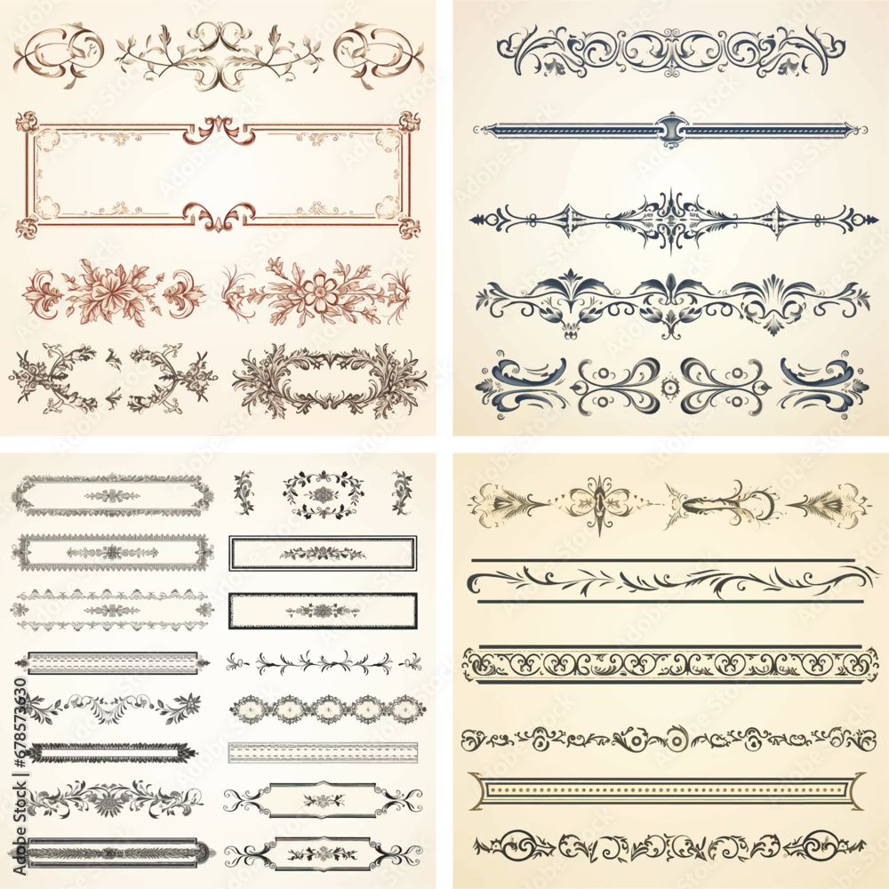 flourish vignette scroll victorian curl swirl typographic certificate calligraphic corner ornamental  - obrazy, fototapety, plakaty 
