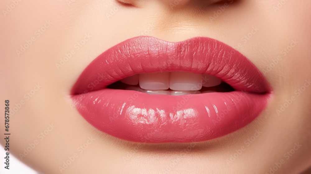 Close Up Of Lipstick-Adorned Lips, isolated on white background. Generative AI Close Up Of Lipstick-Adorned Lips, isolated on white background. Generative AI