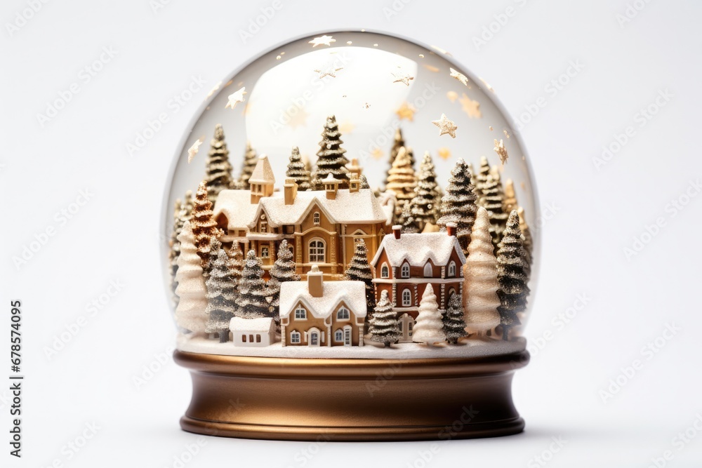 Glittering snow globe symbolizing snowy Christmas markets isolated on a white background Glittering snow globe symbolizing snowy Christmas markets isolated on a white background