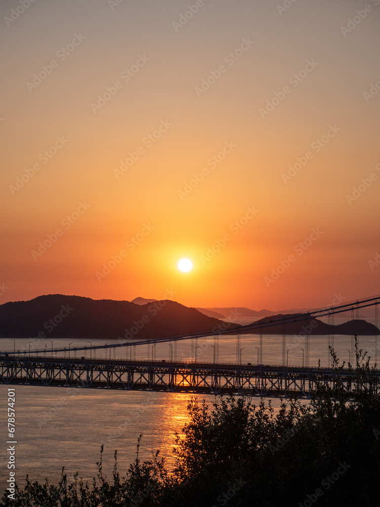 Sunset in Seto-Chuo Expressway or Seto-Ohashi Bridge
