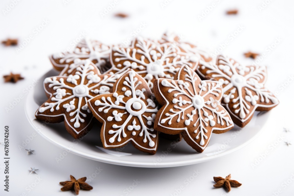Festive homemade gingerbread cookies for Christmas isolated on a white background 