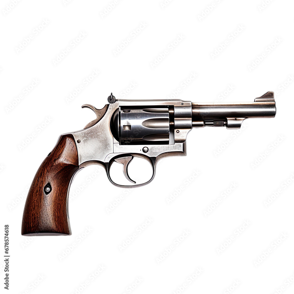 Side view of revolver isolated on a white transparent background Side view of revolver isolated on a white transparent background