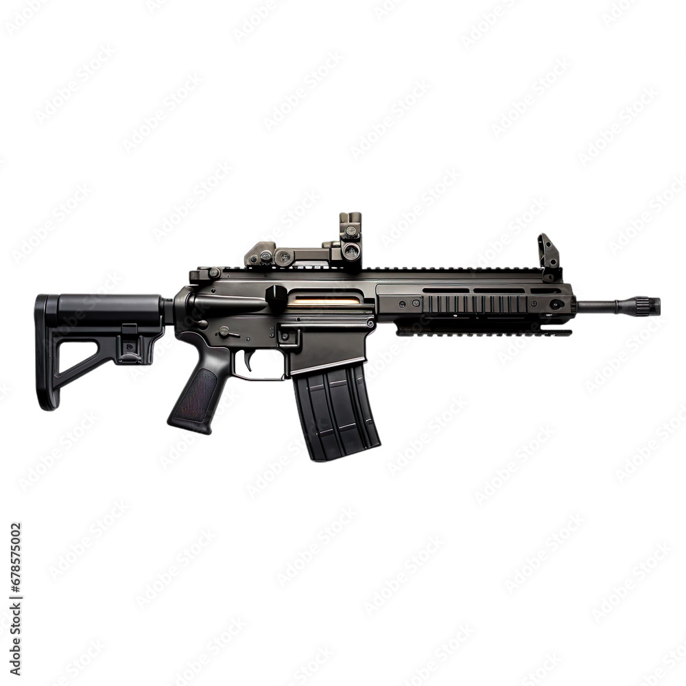 Side view of assault rifle isolated on a white transparent background Side view of assault rifle isolated on a white transparent background