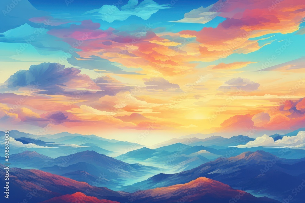 Autumn sunrise with a cloudy sky over the mountains; An abstract, colorful, and peaceful sky background