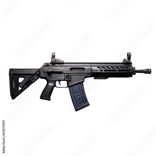 Side view of assault rifle isolated on a white transparent background