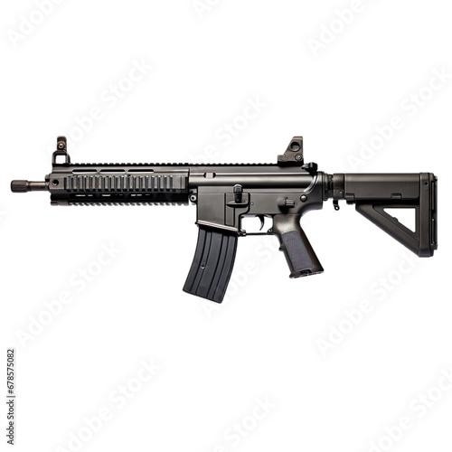 Side view of assault rifle isolated on a white transparent background