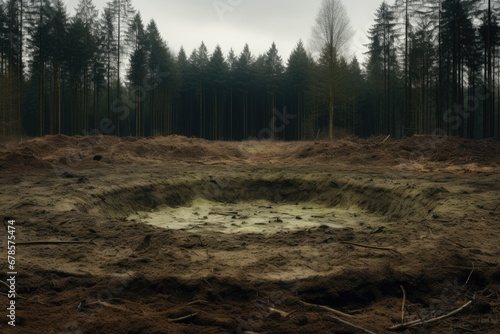 Large ground hole at forest. Real Dangerous. Generative AI