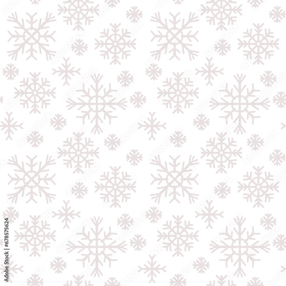 Seamless abstract pattern with snowflakes. Beige, white colors. Christmas, New Year. Ornament. Designs for textile fabrics, wrapping paper, background, wallpaper, cover.