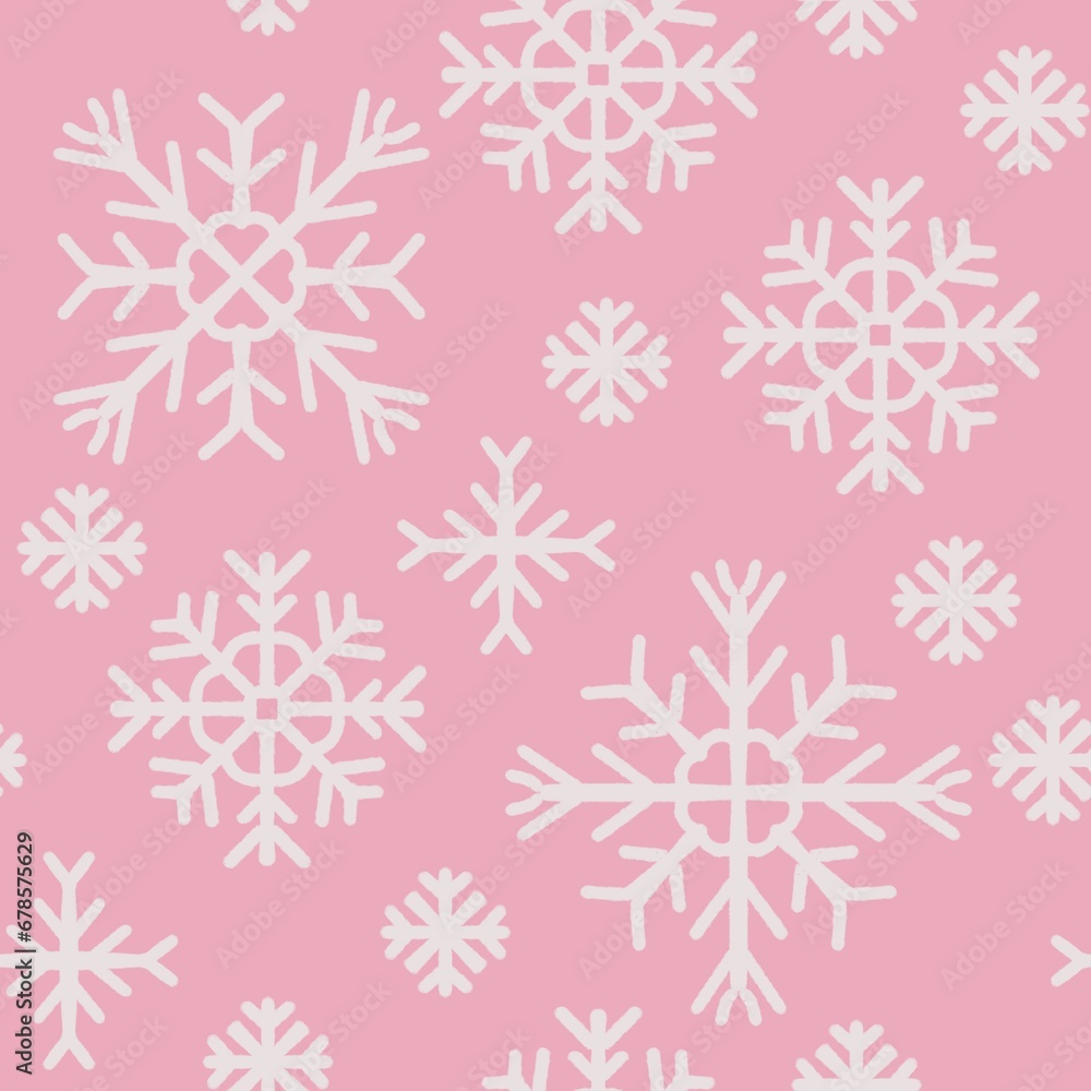 Seamless abstract pattern with snowflakes. Beige, pink colors. Christmas, New Year. Ornament. Designs for textile fabrics, wrapping paper, background, wallpaper, cover.