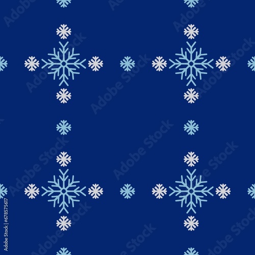 Seamless abstract pattern with snowflakes. Dark blue  blue. Christmas  New Year. Ornament. Designs for textile fabrics  wrapping paper  background  wallpaper  cover.