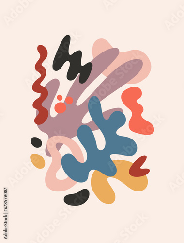 Modern abstract shapes, poster design. Trendy interior wall art. Contemporary...